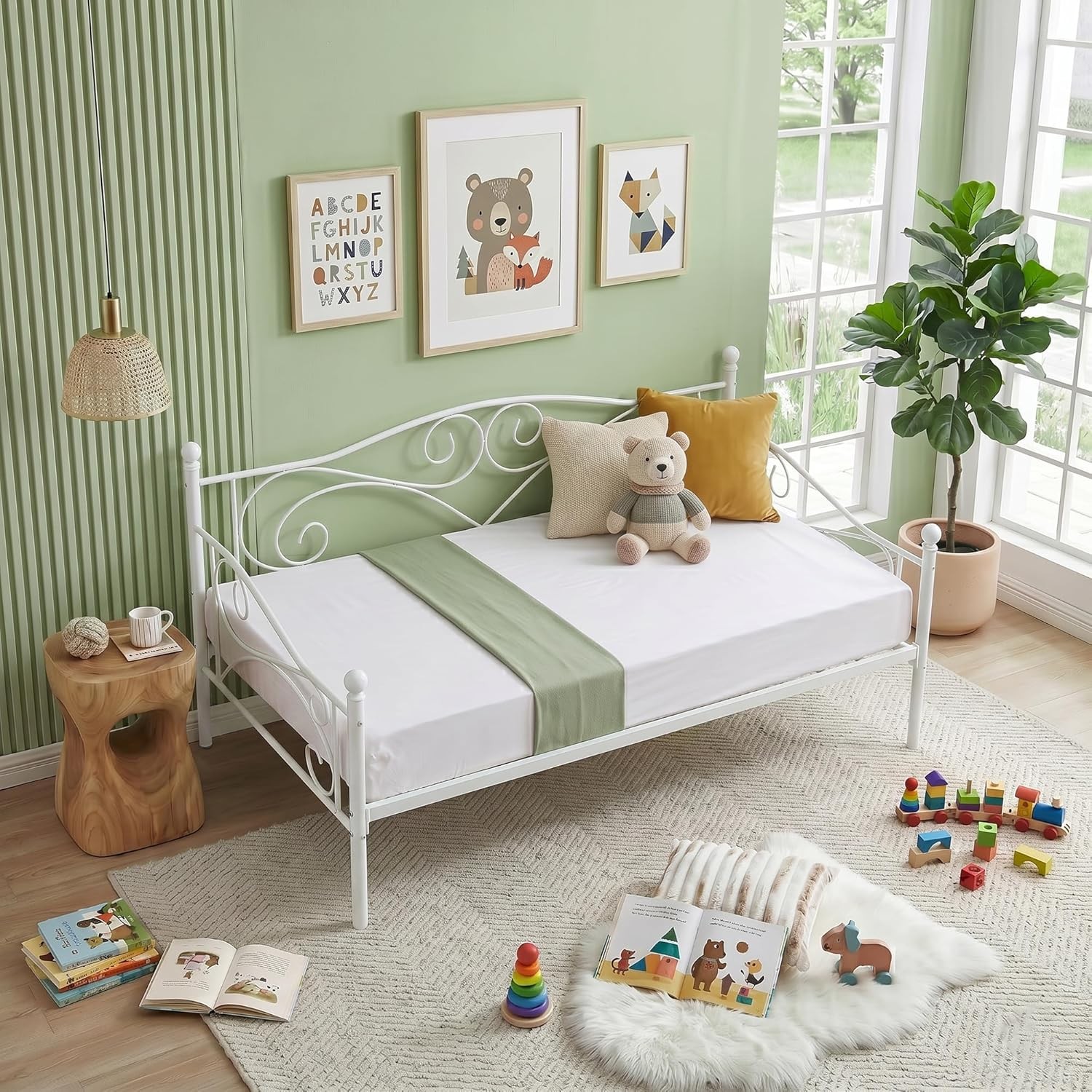 Daybed Frame, Twin Size Metal Platform Bed with Headboard,Heavy Duty Steel Slats
