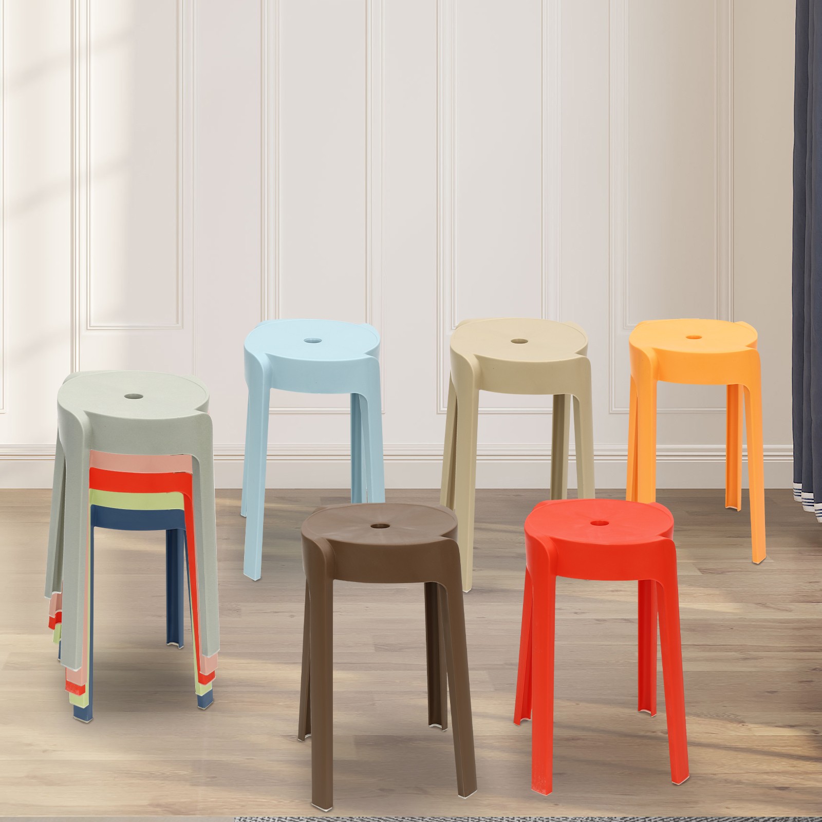 Plastic Stool Counter Kitchen Stools 18” Set of 4 Backless Stackable Bar Stools