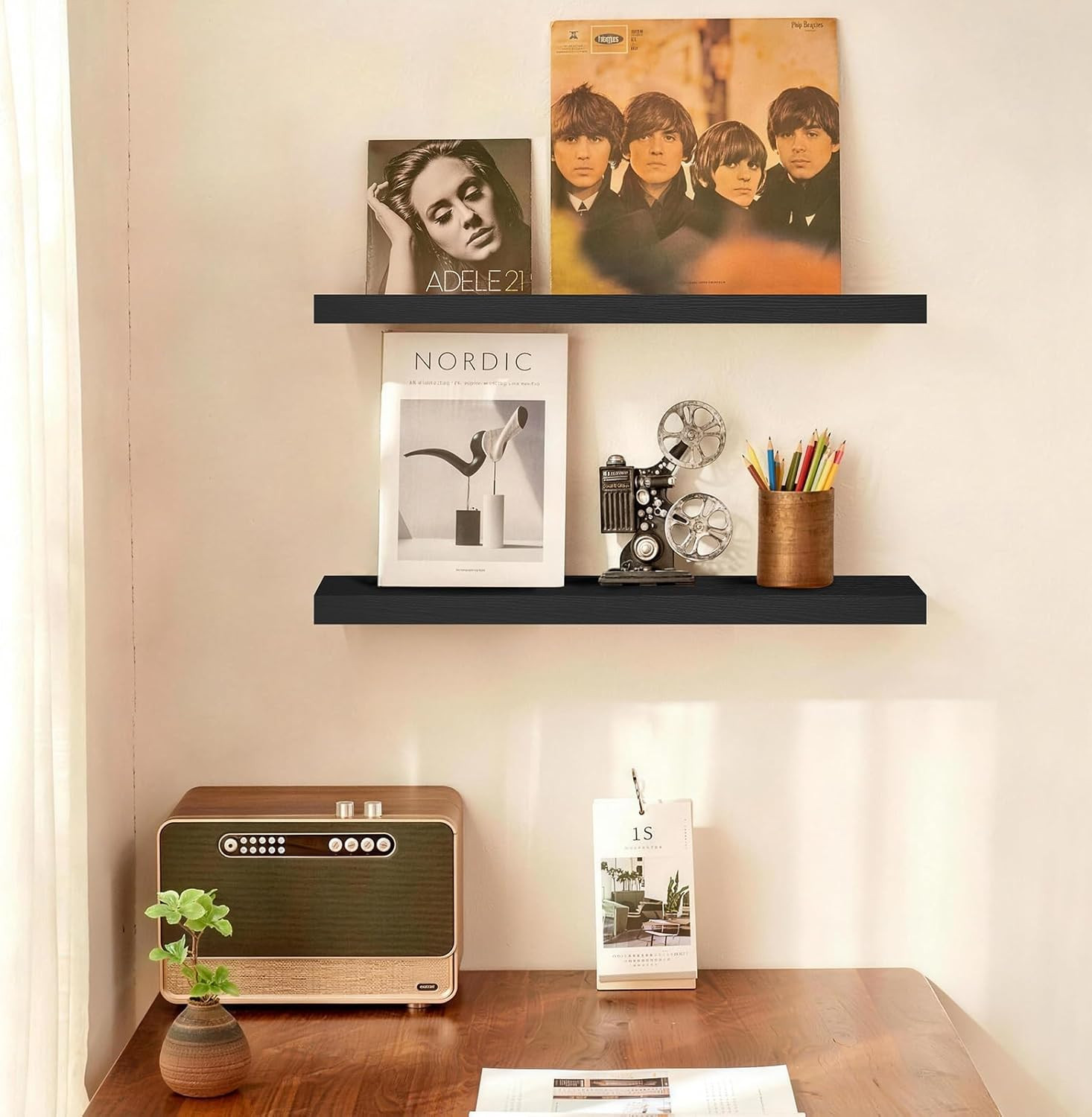 Floating Shelves for Wall, 22.5 Inches Black Wall Shelves for Bathroom, Bedroom,