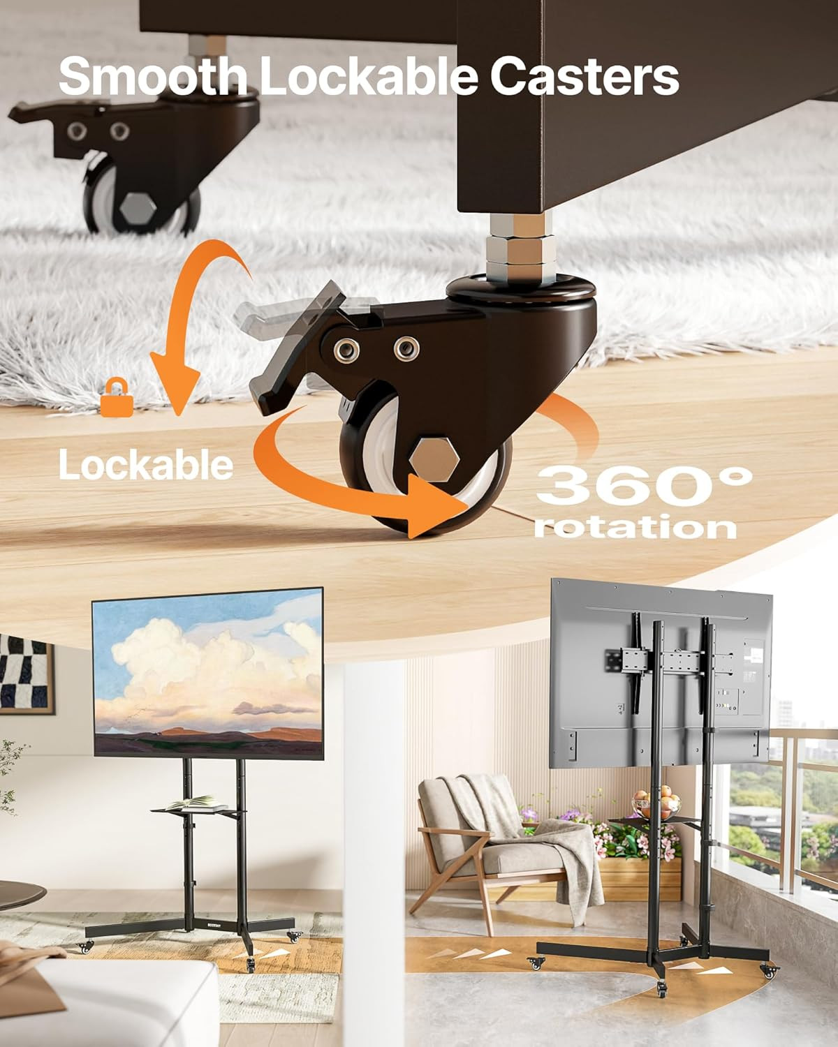 Heavy-Duty Rolling TV Stand for 32–85″ Screens — Supports 187 Lbs (154 Lbs TV +