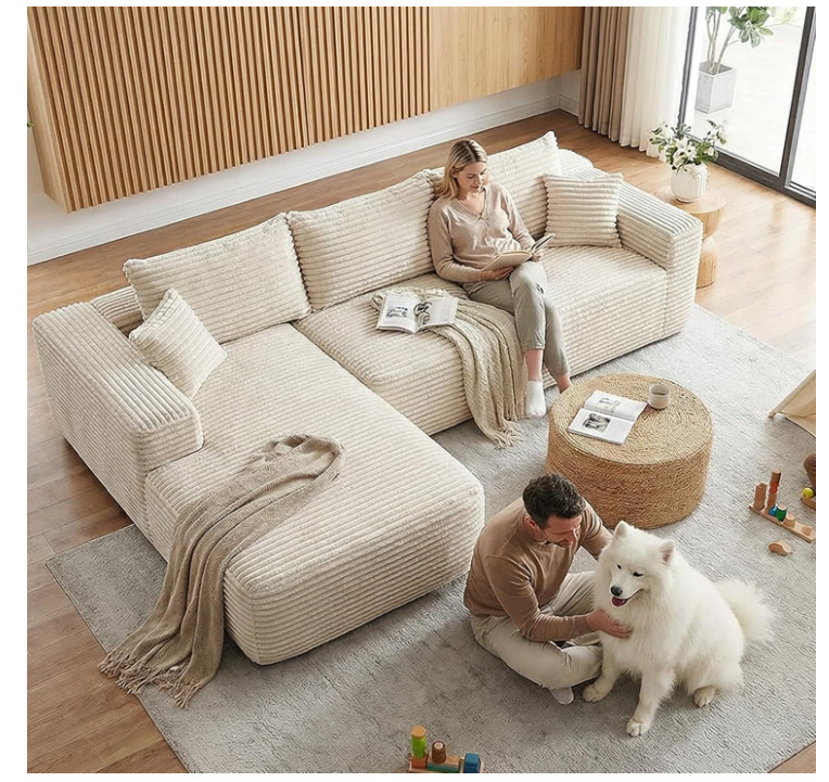 L-Shaped Modular Sectional Sofa 103.5” Beige No Assembly Spring Support
