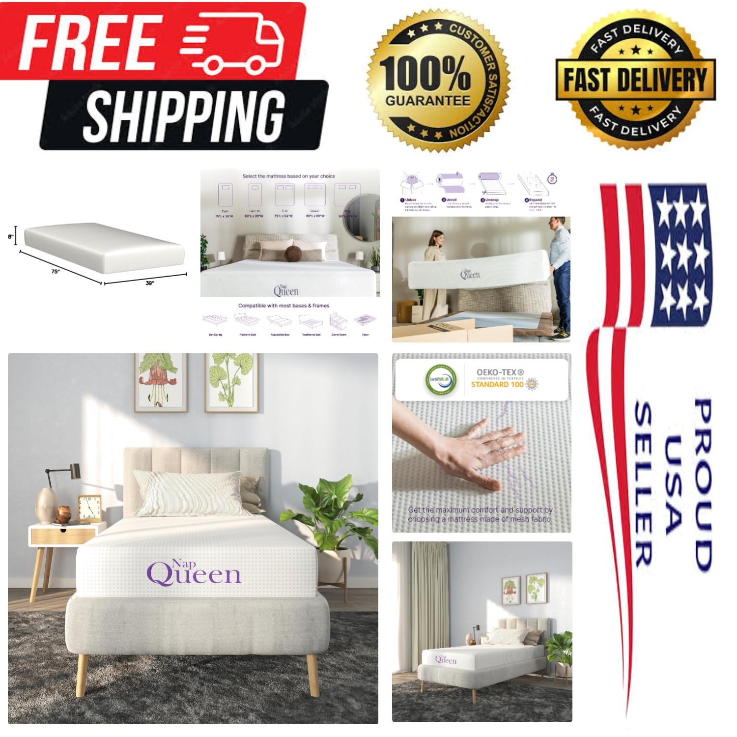 8 Inch Twin Size Mattress, Bamboo Charcoal Memory Foam Mattress, Bed in a Box