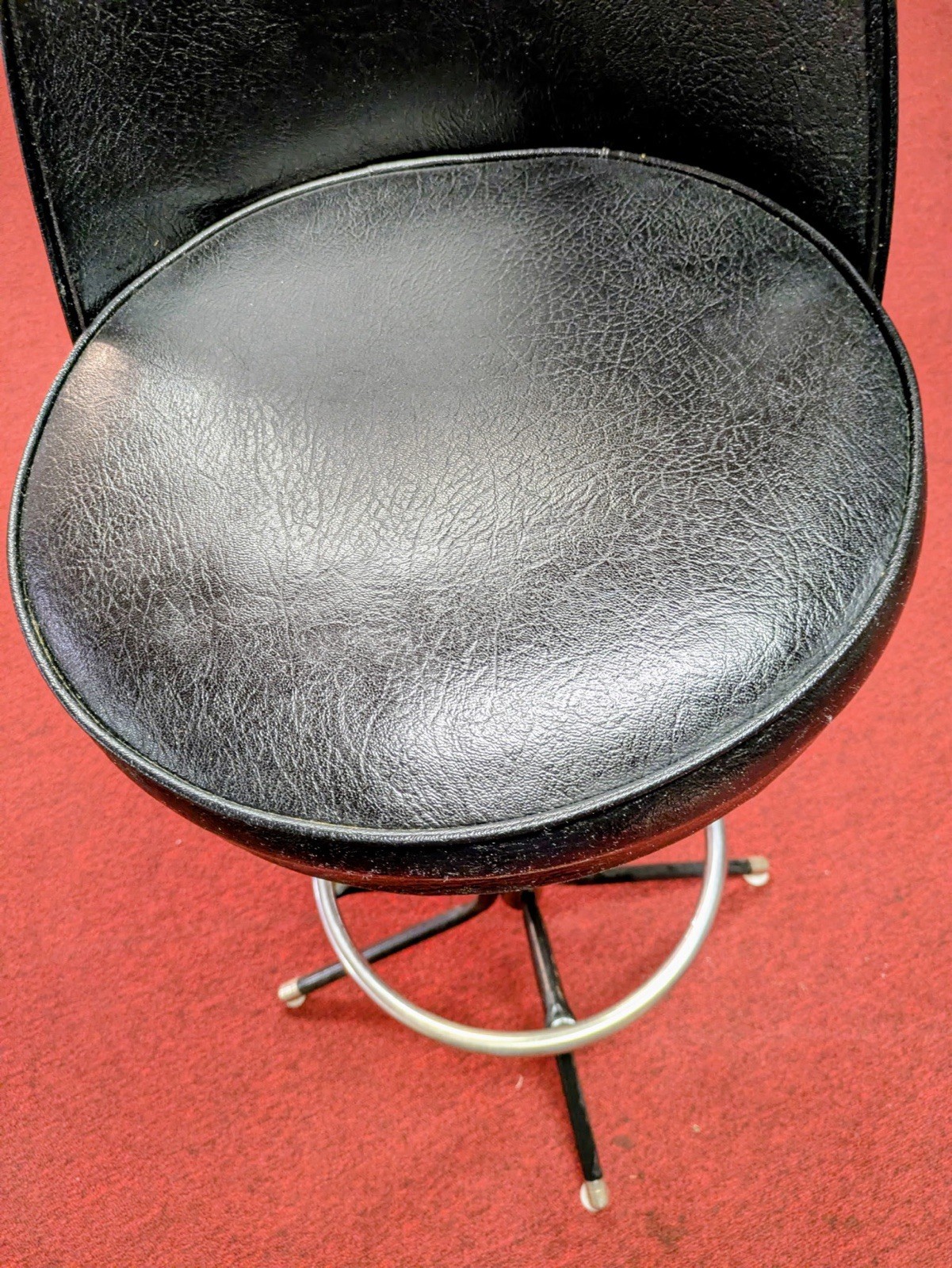 Vintage Classic Circa 1960’s Black Padded 360 Swivel Bar Stools (7) By Futura