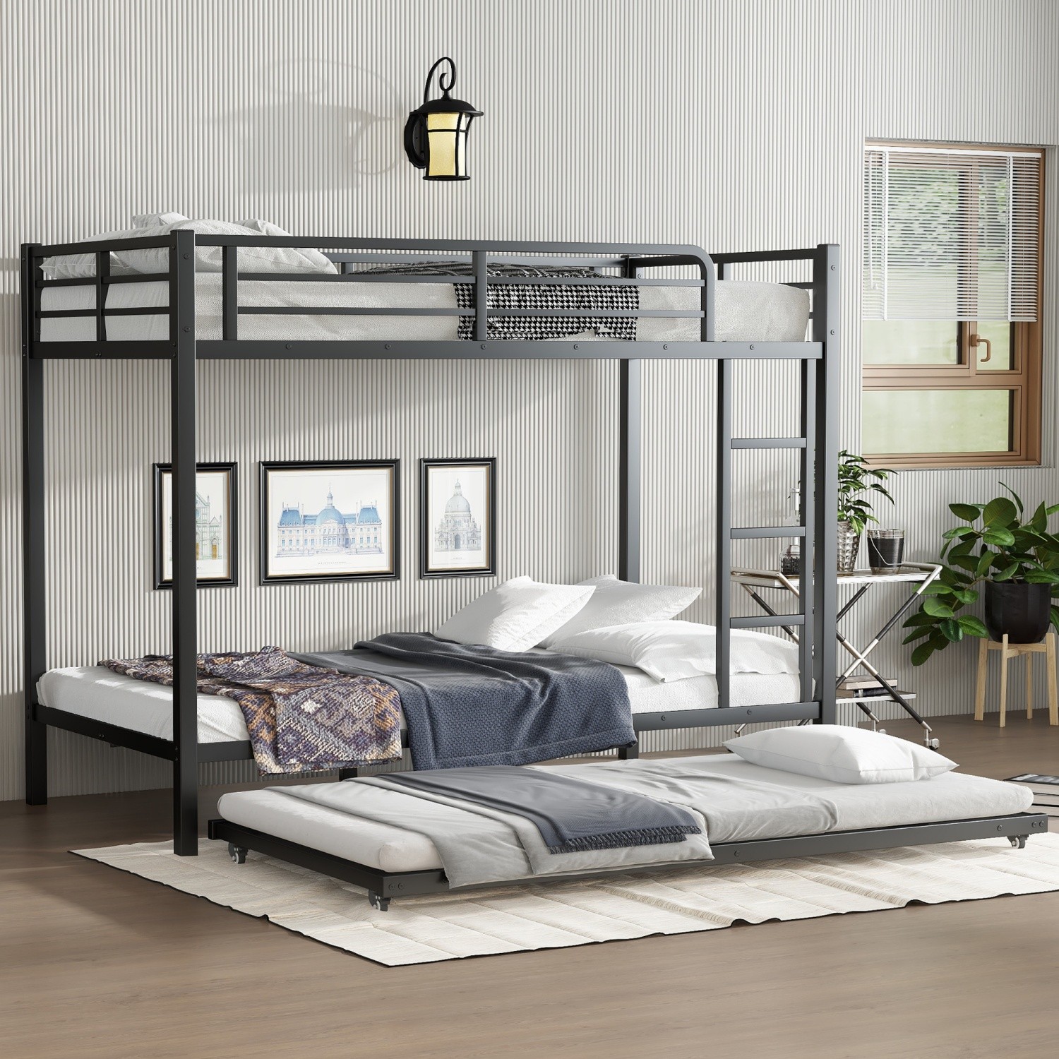 Twin XL over Twin XL/Full over Full/Queen over Queen Metal Bunk Bed w/ Trundle