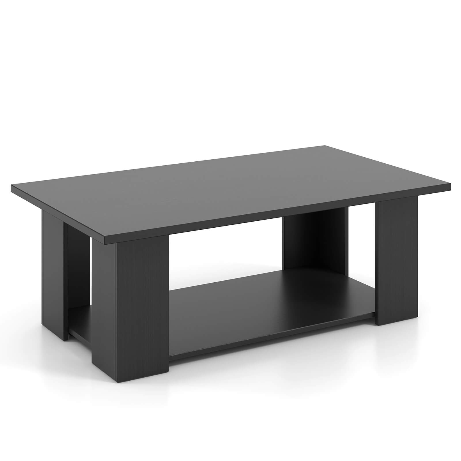 Modern Coffee Table 2-Tier Center Cocktail Table W/Storage Shelf for Living Room