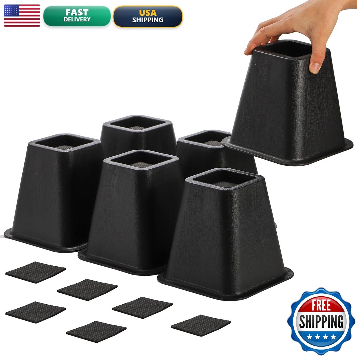 Mezchi 6 Pack 6 inch Bed Furniture Risers Heavy Duty Black