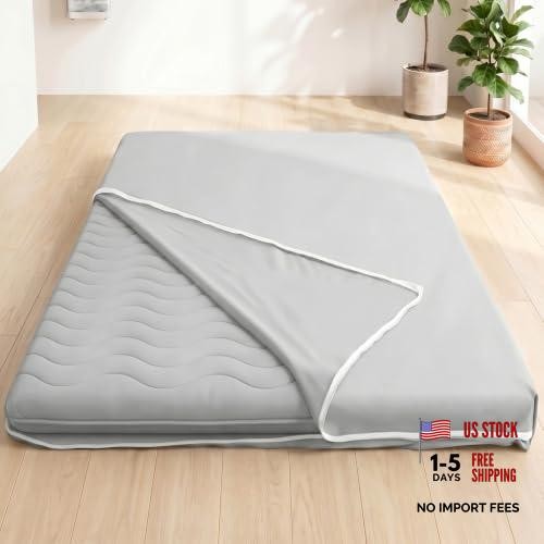 Mattress Cover for 2-4″ Thick Japanese Futon Mattress, Floor Mattress Full Grey