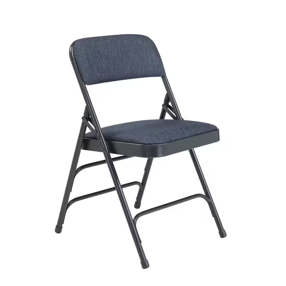 Blue Fabric Padded Seat Stackable Folding Chair (Set of 4)