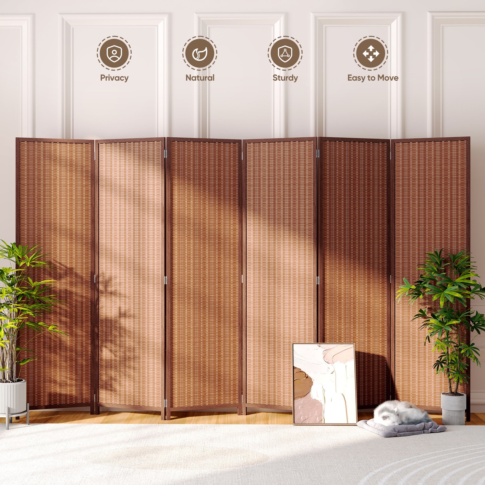 JOSTYLE 4/5/6 Panel Folding Privacy Screens 6ft Bamboo Freestanding Room Divider