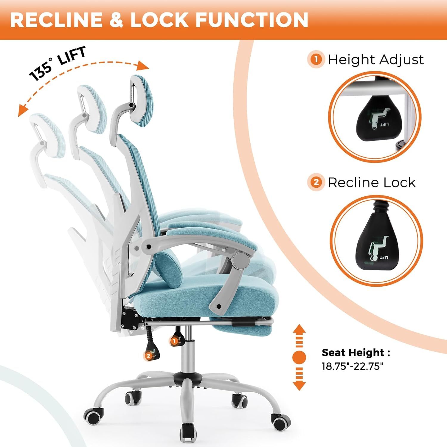 Ergonomic Adjustable Computer Chair High Back Mesh Office Chair with Footrest
