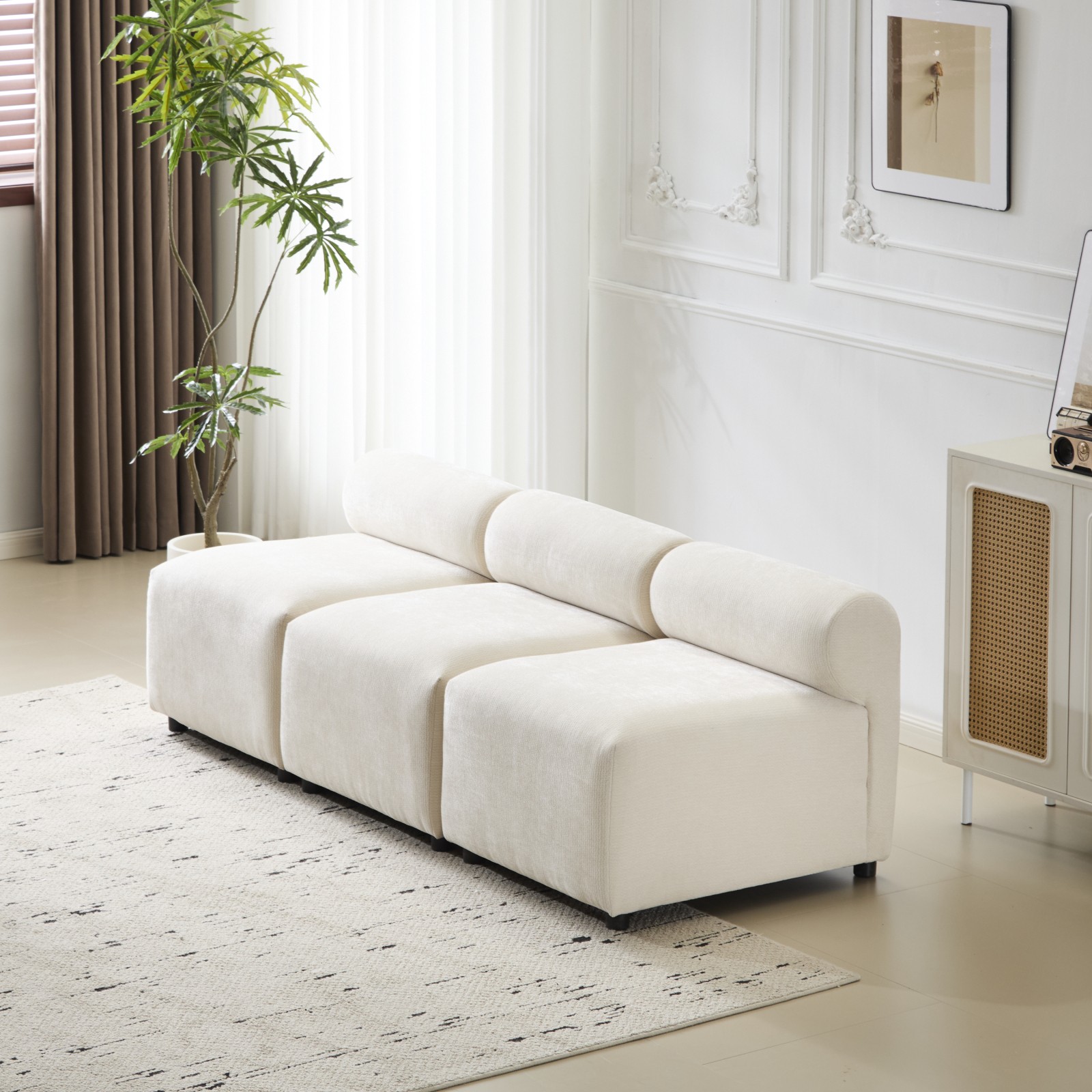 3-Piece Modular Sectional Sofa 78″L Chenille Fabric Beige