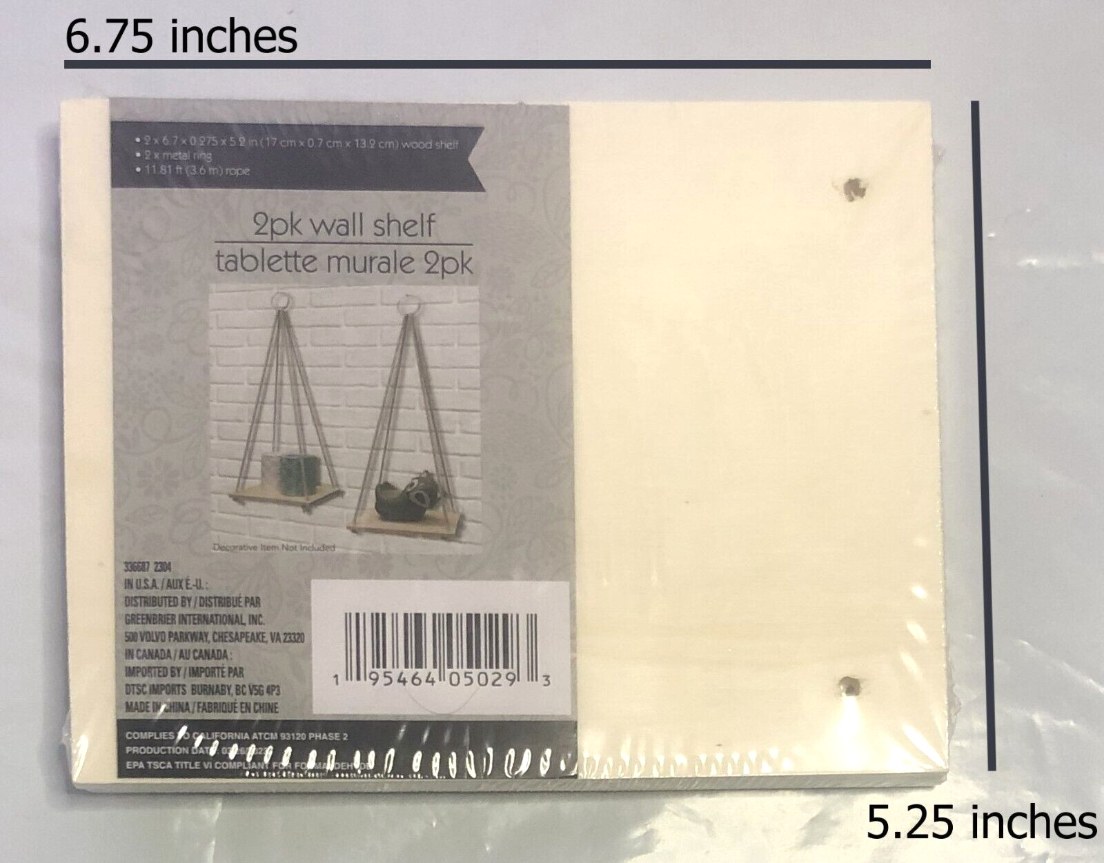 Small Decorative Hanging Wall Shelves with Rope 2 Pack 6.75×5.25″ Floating Shelf