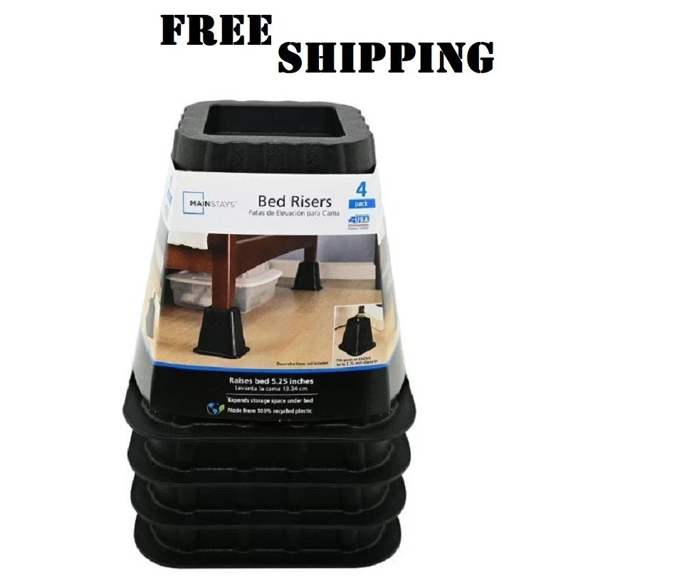 4 Pack, Black Bed Risers, Raise Your Bed to Create Storage Space,NEW