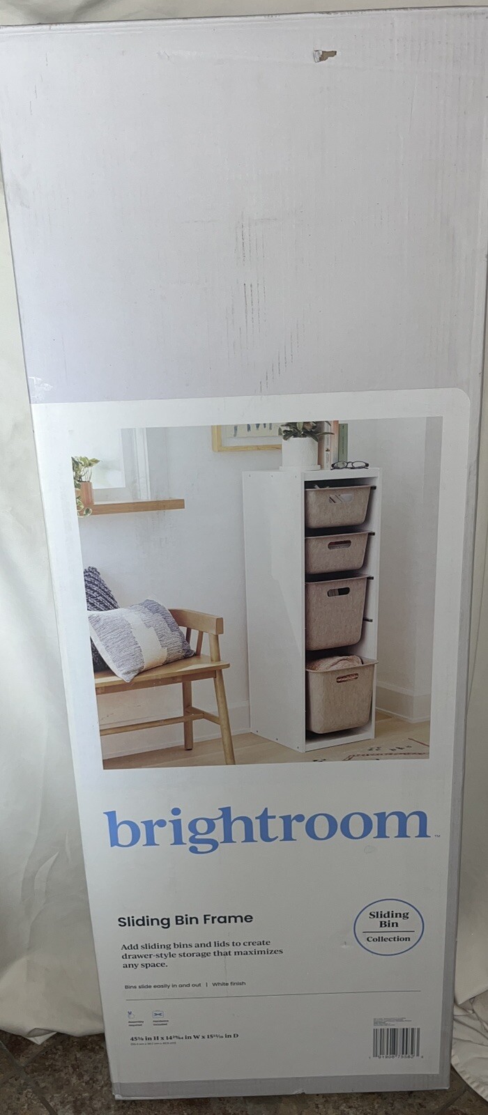 Tall Sliding Bin Cube Storage Organizer Bookshelf in White- Brightroom