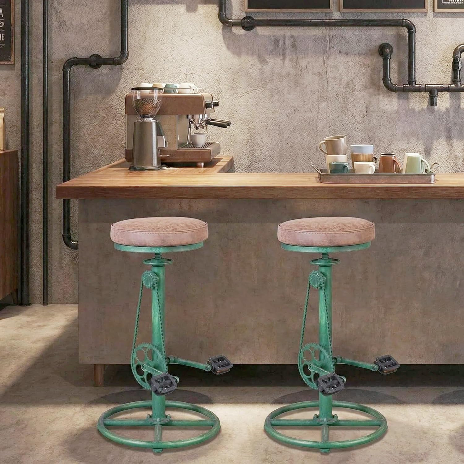 Retro Industrial Bicycle Chain Bar Stools – Set of 2, Height Adjustable