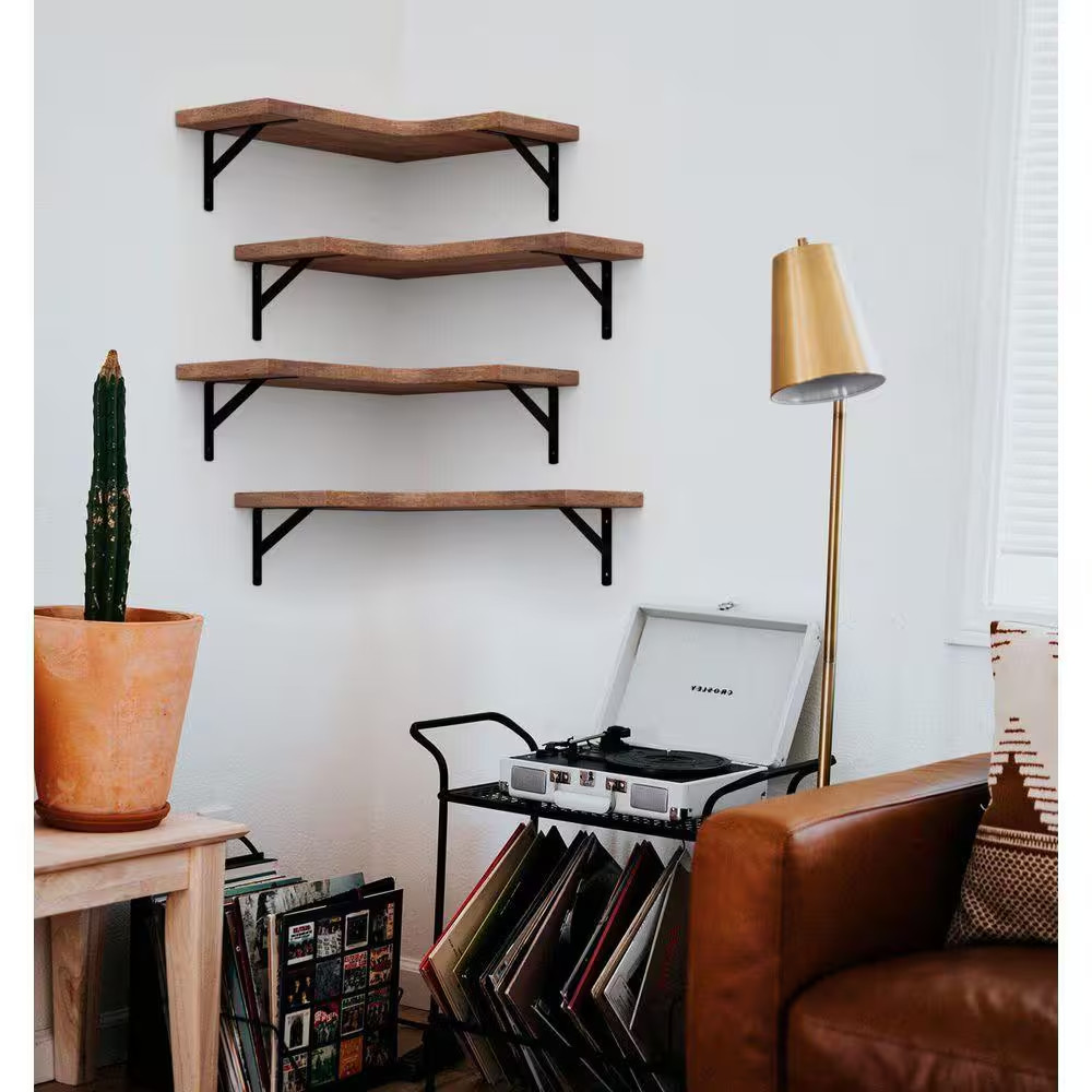 15.6 In. W X 11.8 In. D Brown Corner Floating Shelves Decorative Wall Shelf Set
