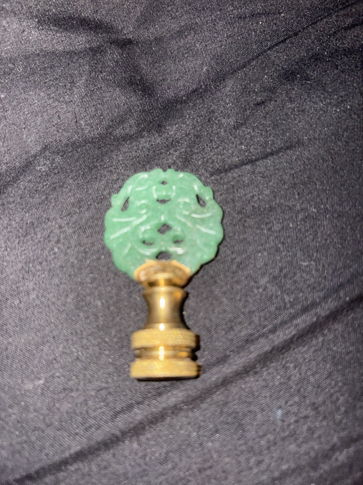 Brass Finial with Green Decorative Top and Brass Base, Green/Brass Color