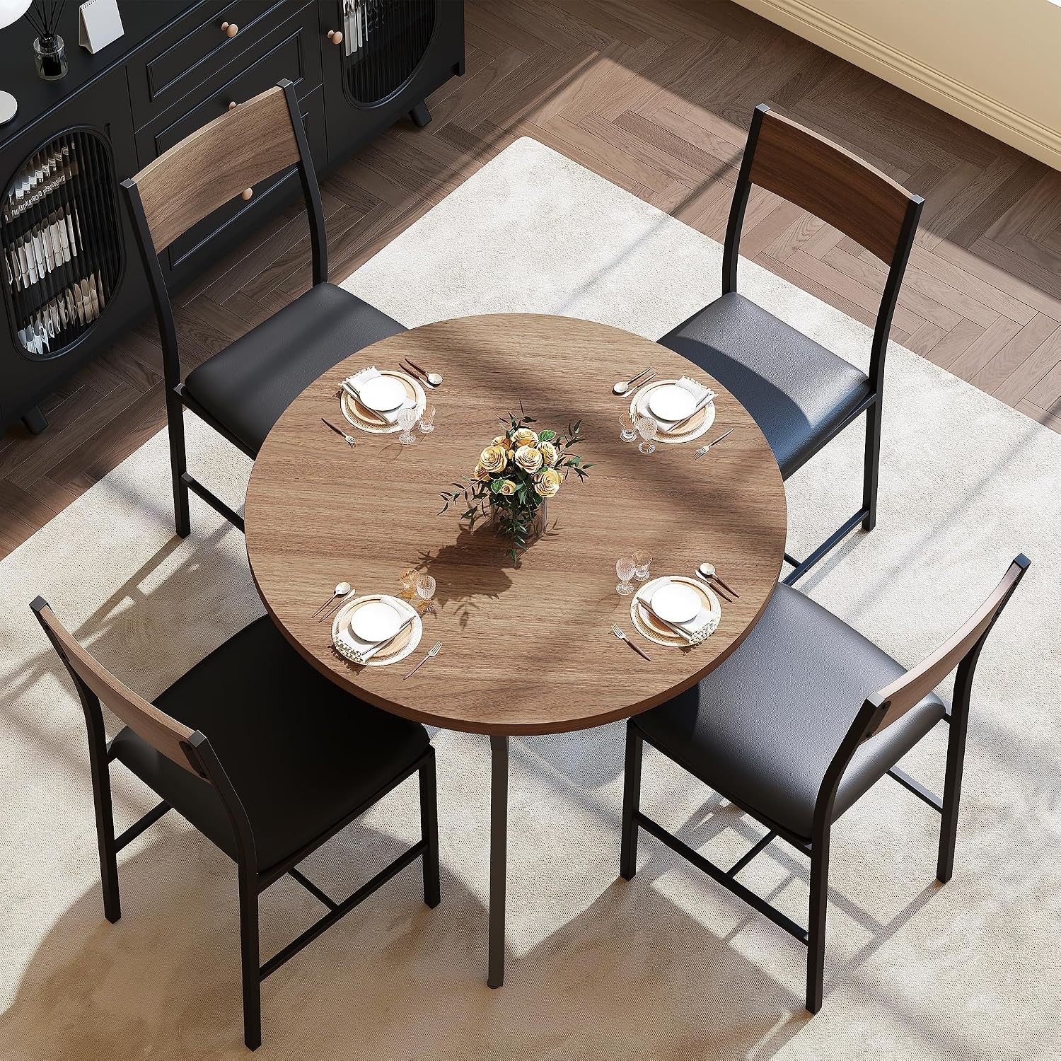 Round Dining Table Set for 4, Kitchen Table and Chairs for 4, Dining Room Circle