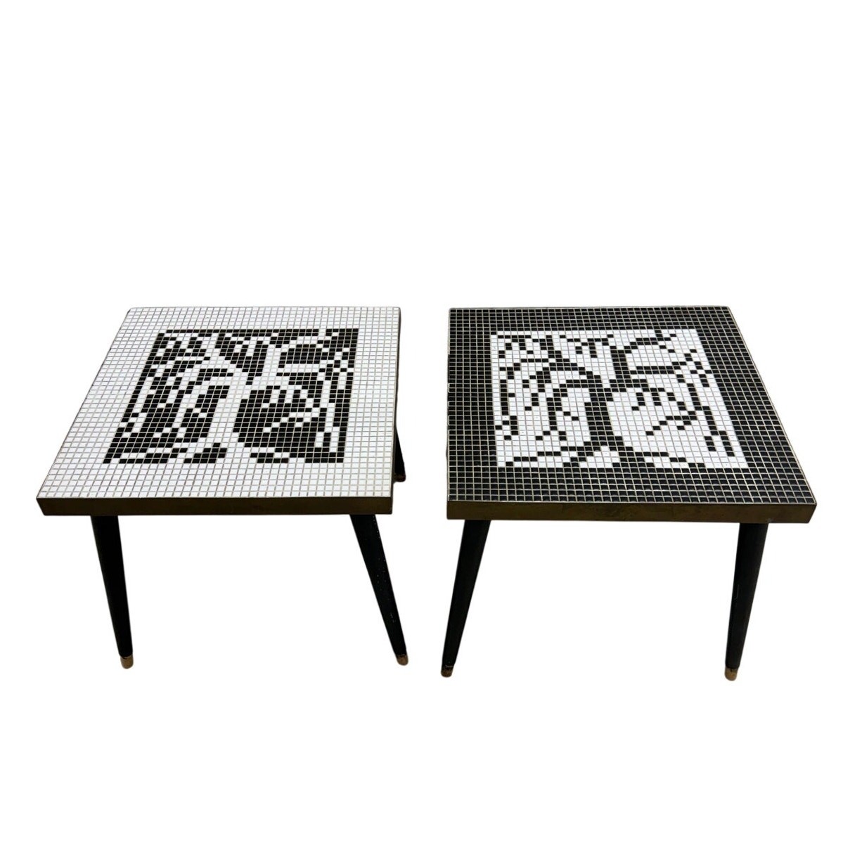 Vintage Mosaic Tile Top End Tables Pair Retro