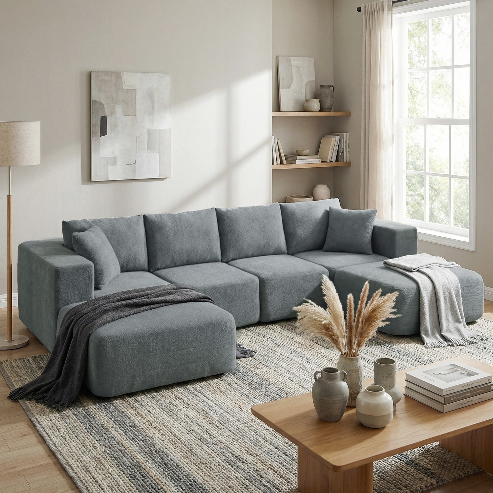 HOMCOM U-Shaped Sectional Sofa w/ 2 Ottomans, Refurbished