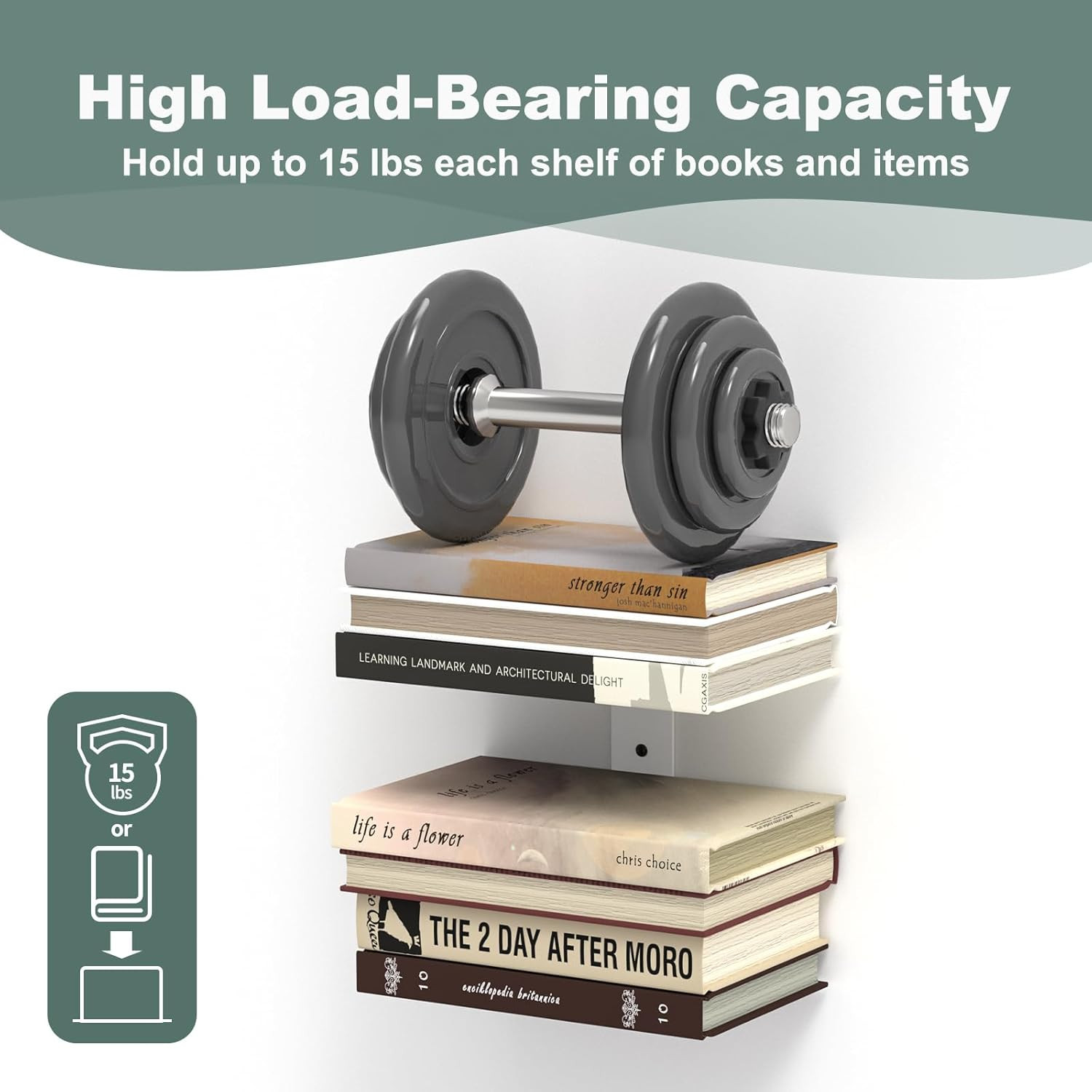 Invisible Floating Bookshelves for Wall, 6 Tier Vertical Spine Book Tower, Heavy
