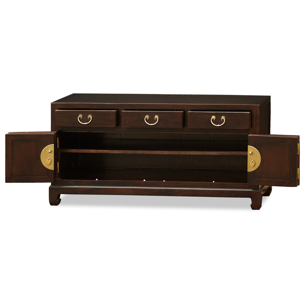 US Seller – Espresso Elmwood Chinese Ming Petite Media Cabinet