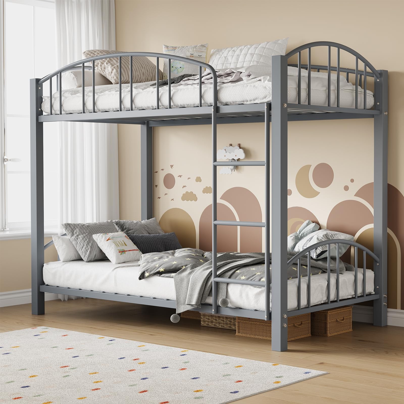 Metal Bunk Bed Twin Over Twin Bunkbeds Frame Sturdy Steel Bed for Kids Boys Girl
