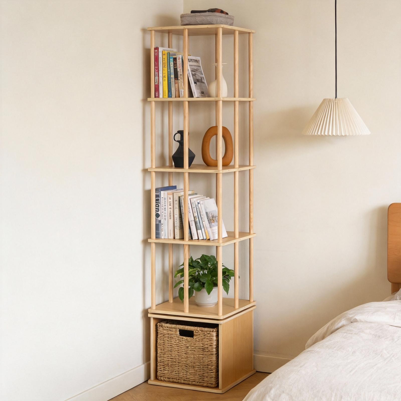 6 Tiers Corner Spinning Bookcase Organizer 360° Rotating Bookshelf Tower