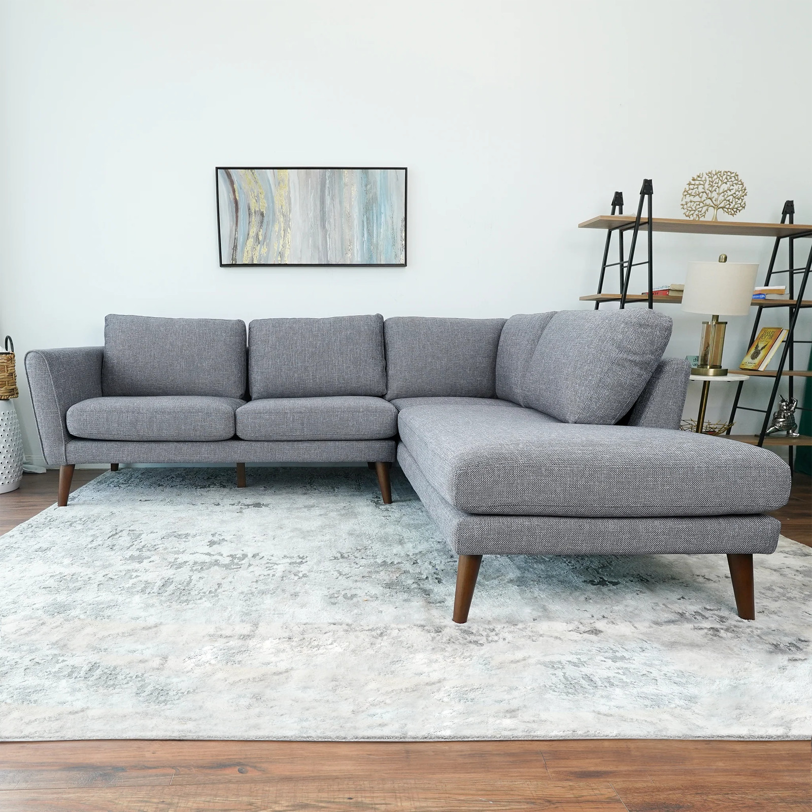 Benson Grey Fabric Sectional Sofa Right Facing Chaise