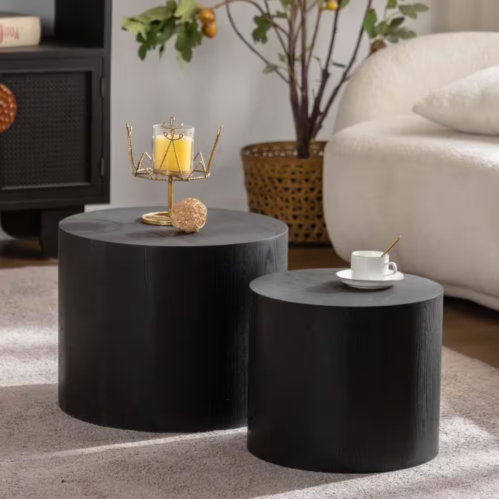 18.9 In. Black round MDF Nesting Coffee Table Center Table Living Room Table End