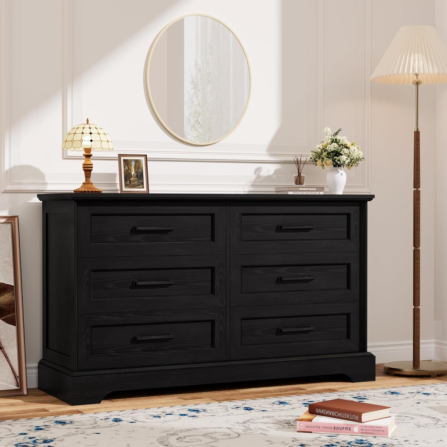 Farmhouse 6-Drawer Black Dresser for Bedroom – Stylish Storage Solution