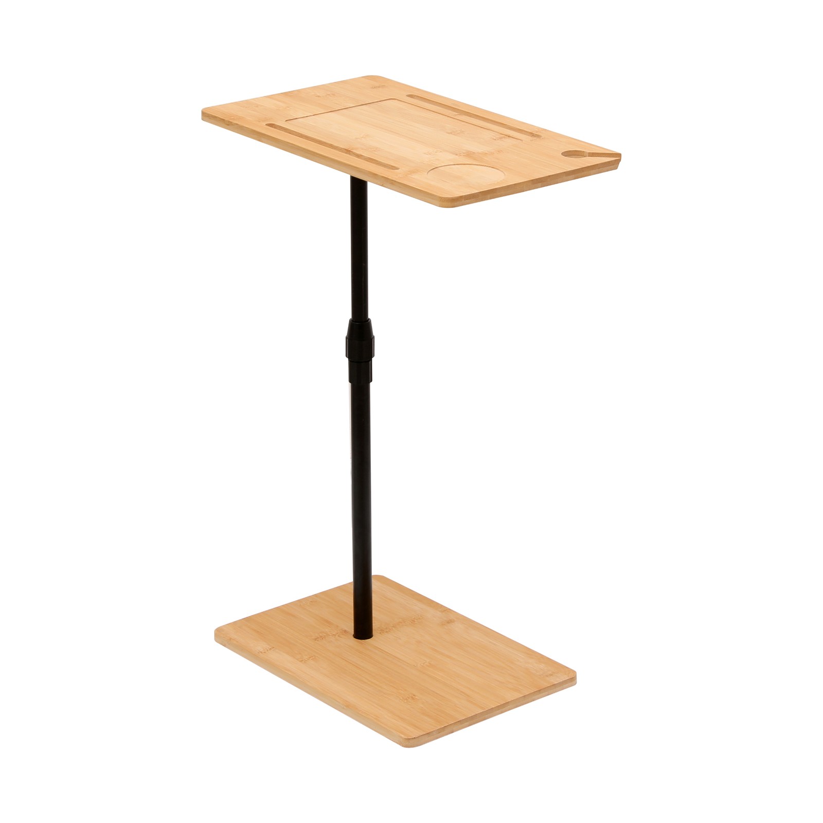 Bamboo Couch Tray Table Height Adjustable End Table with Slots 2 Tier Side Table