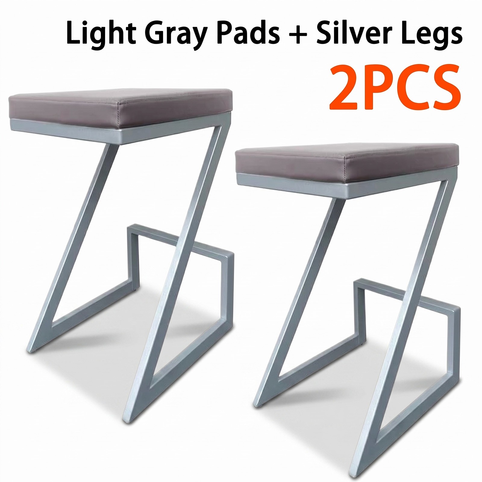 2PCS Z-Shap Counter Height Stools Light/Dark Gray Black Cushion Stable Metal Leg
