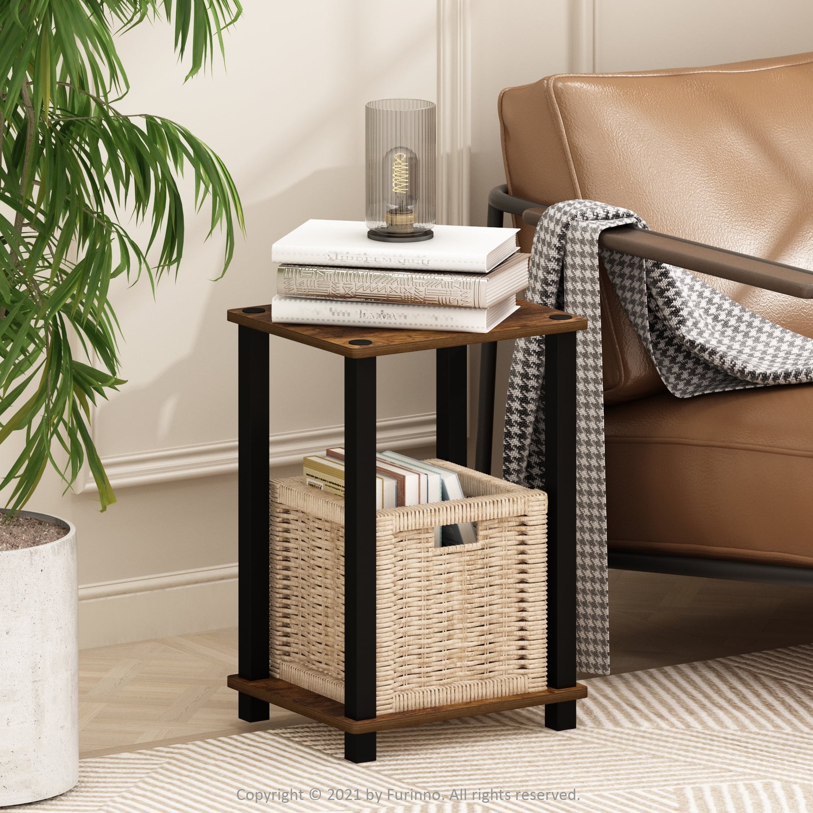Simplistic End Table Small Amber Pine/Black