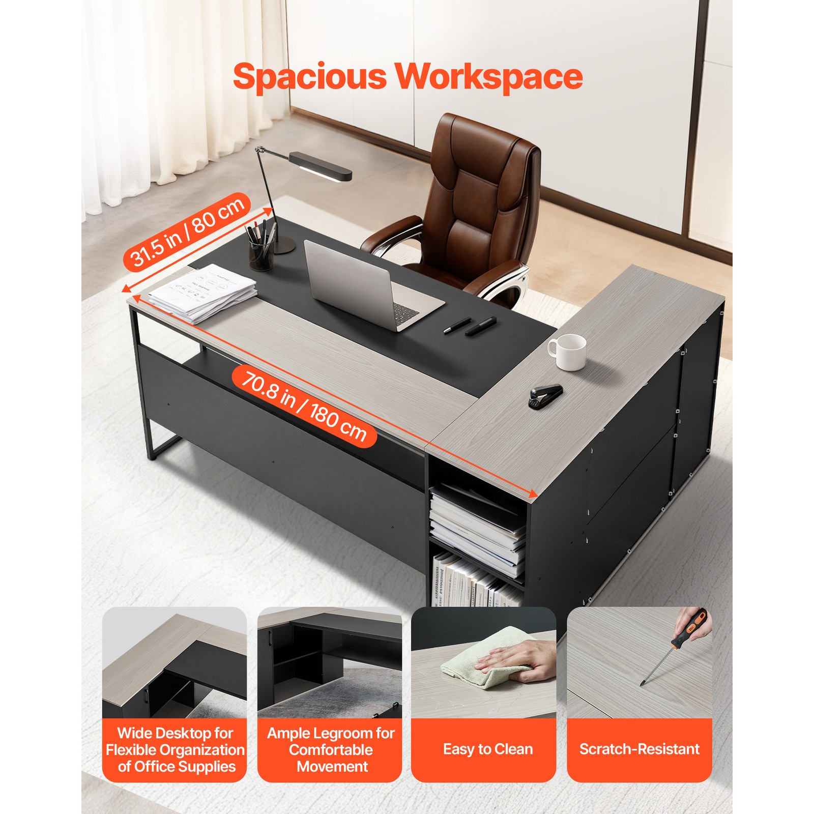 Uimoso L-Shaped Office Desk with Storage,Drawers,and CPU Stand, 350 lbs Capacity