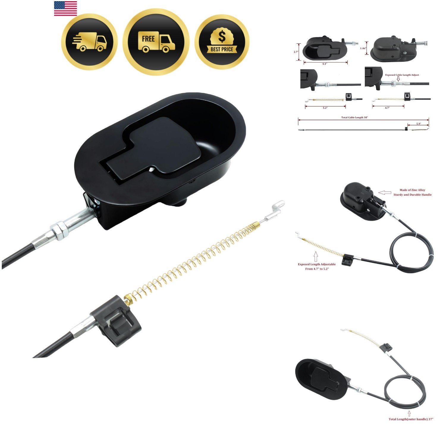 Heavy-Duty Metal Recliner Handle with Cable Fit Sofa Chair Adjustable Universal