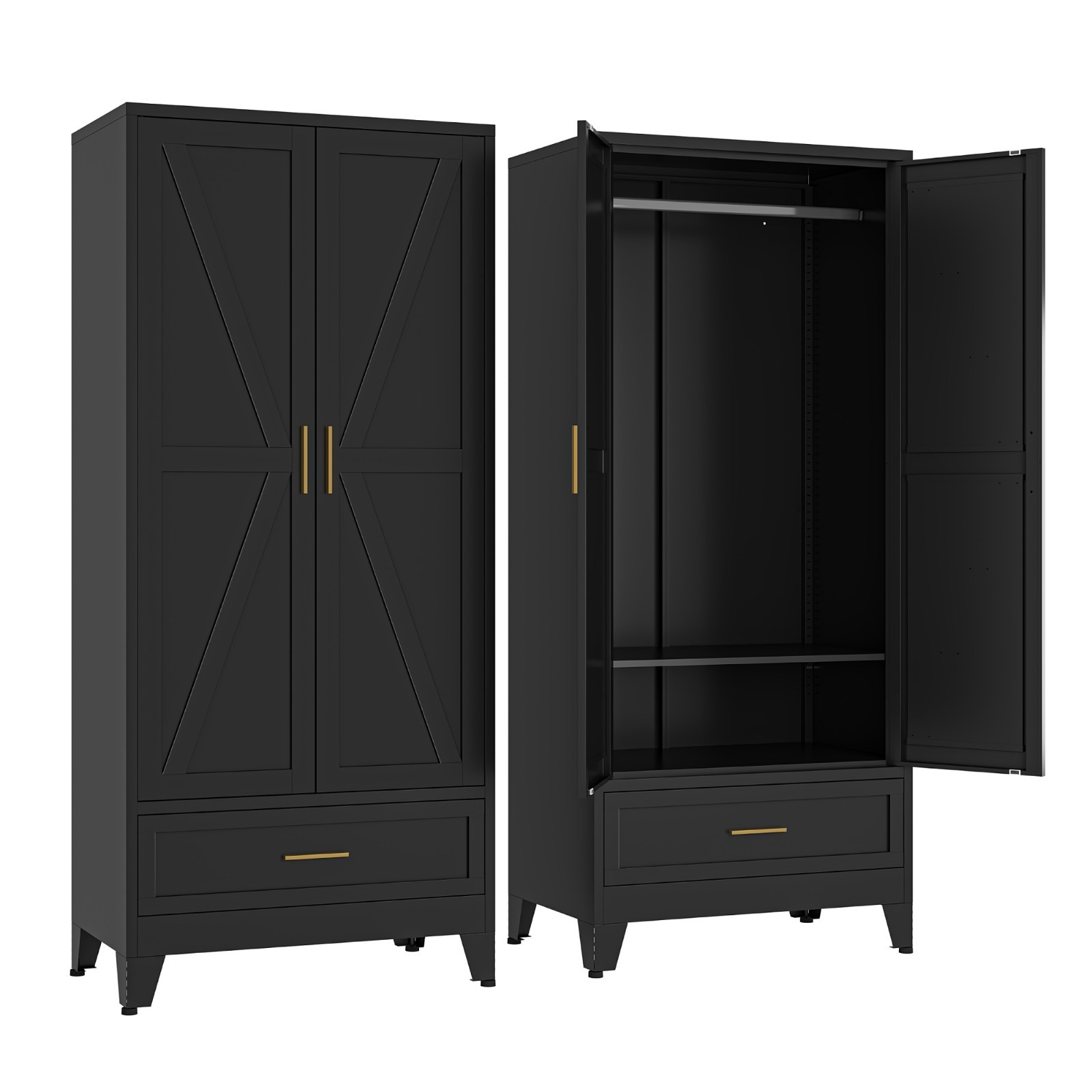 Metal armoire Wardrobe Closet with Hanging Rod,71” Metal Wardrobe Cabinet