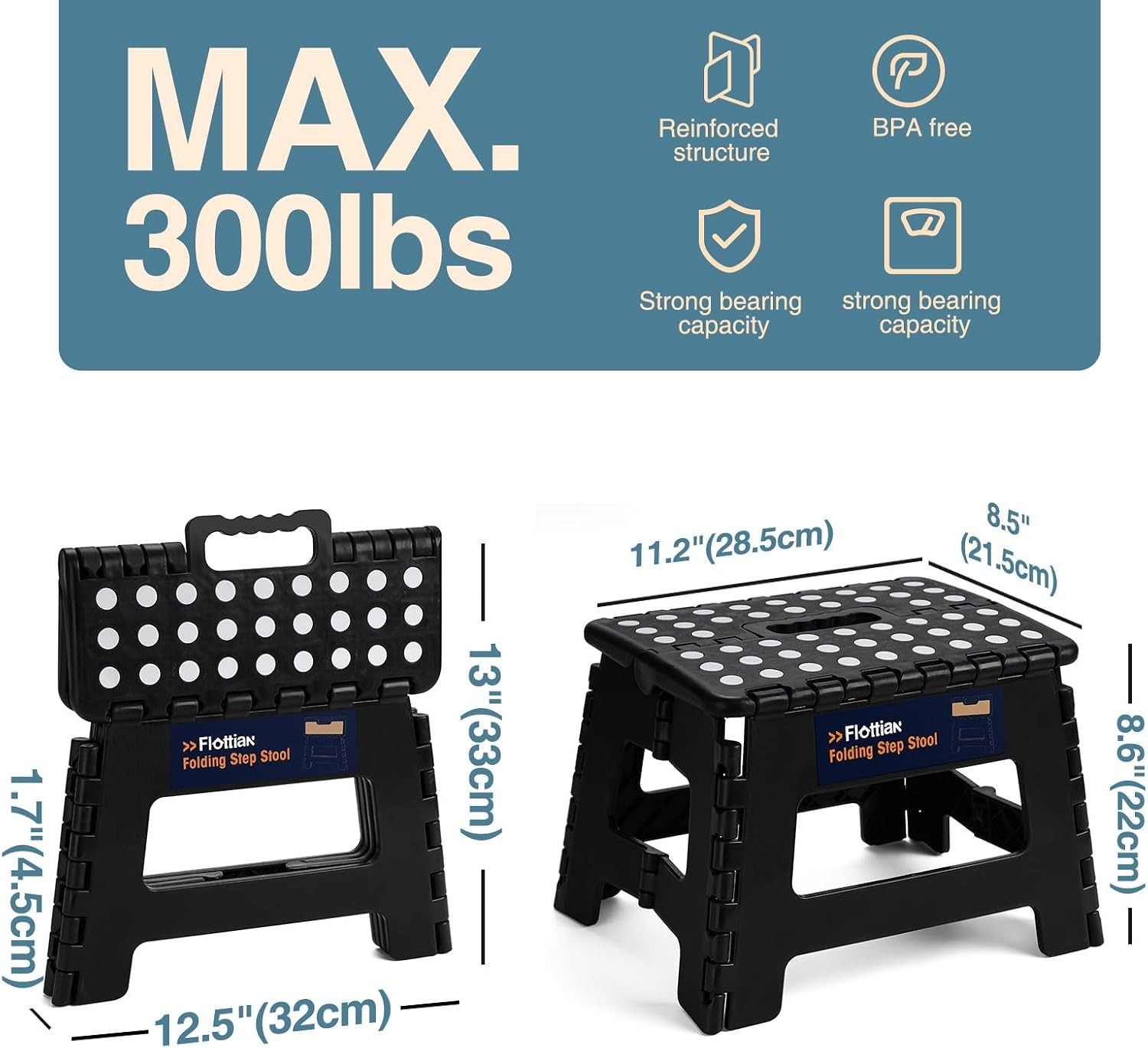 Versatile 9″ Step Stool for Kitchen & Bathroom – Holds Up to 300 lbs, Black