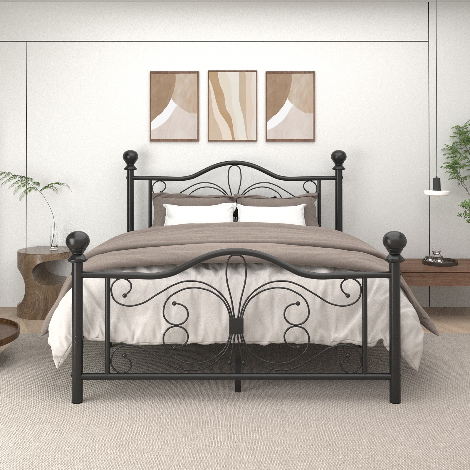 Twin/Full/Queen Size Bed Frame, Metal Platform Bed with Headboard and Footboard