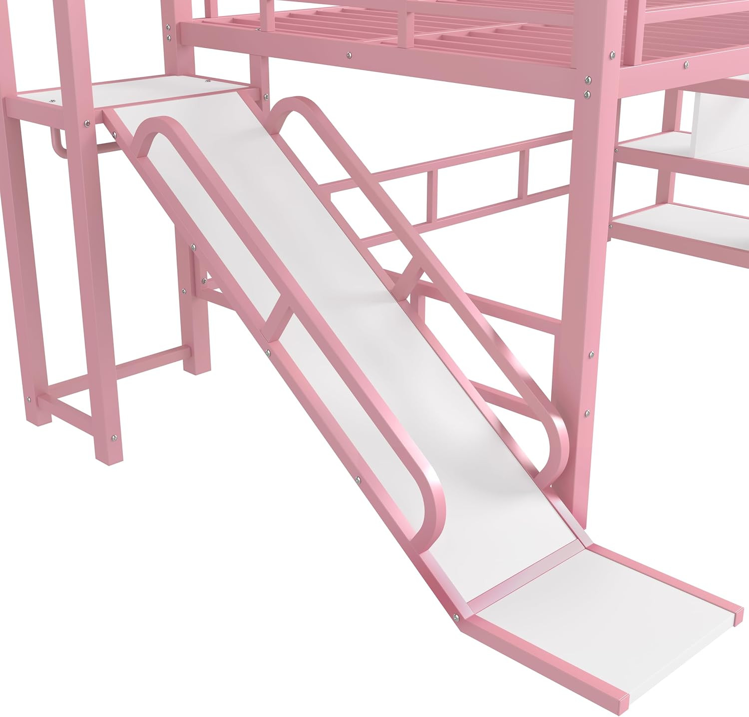 Pink Full Over Full Metal Bunk Bed with Slide and Stairs for Kids