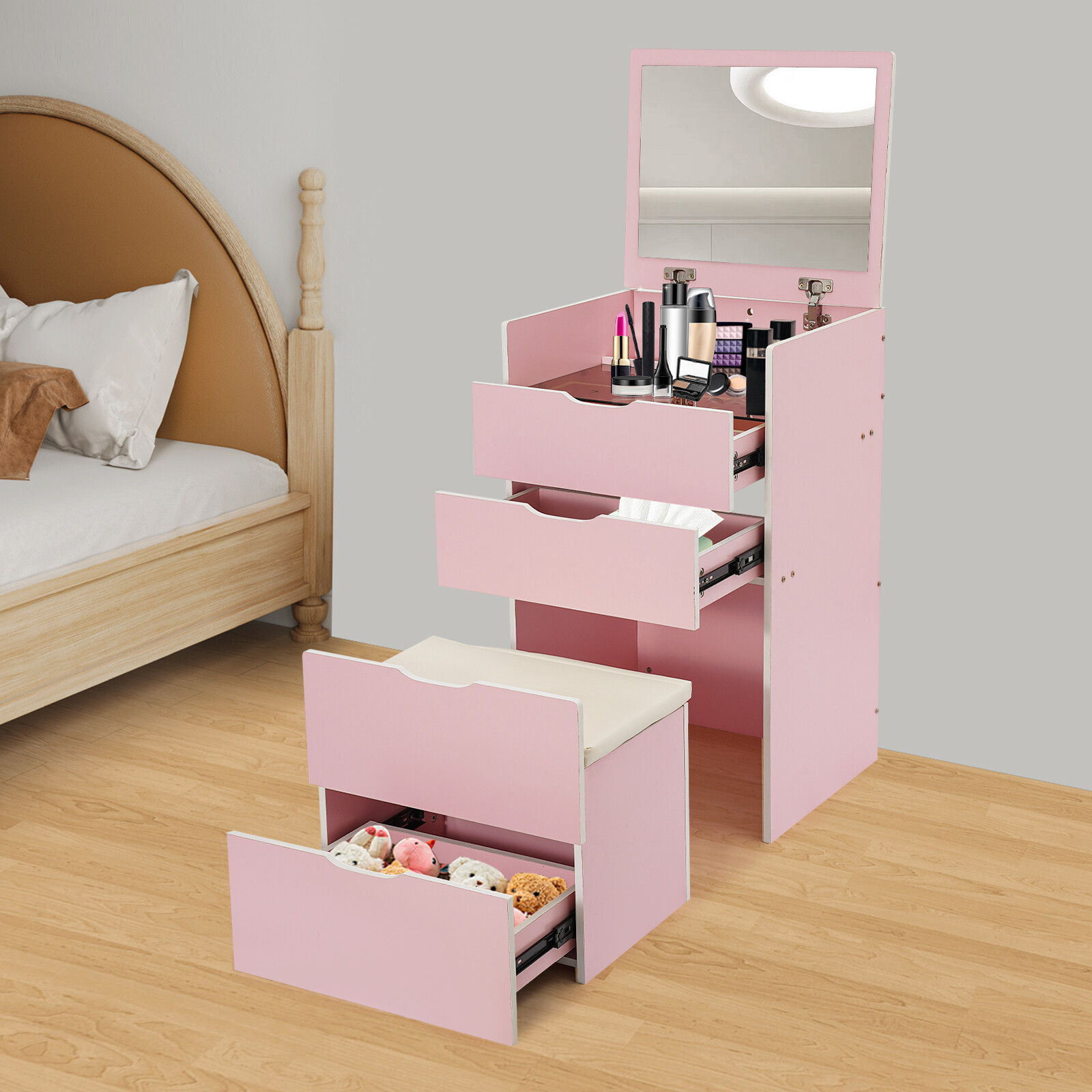 Vanity Desk, Vanity Desk with Makeup Stool, Makeup Vanity Table 48cm