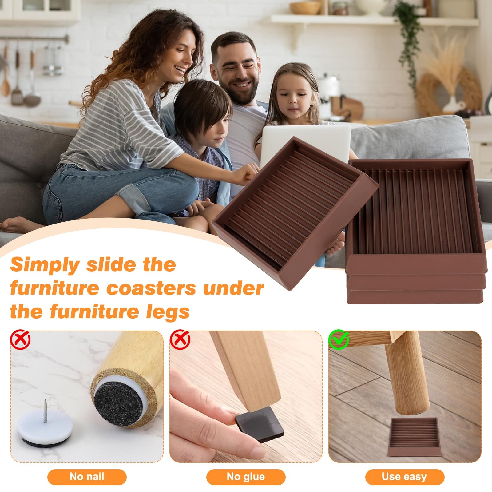 xxxHOLIC Rubber Non Slip Furniture Pads, 4″ x Brown 4″*4″Square,