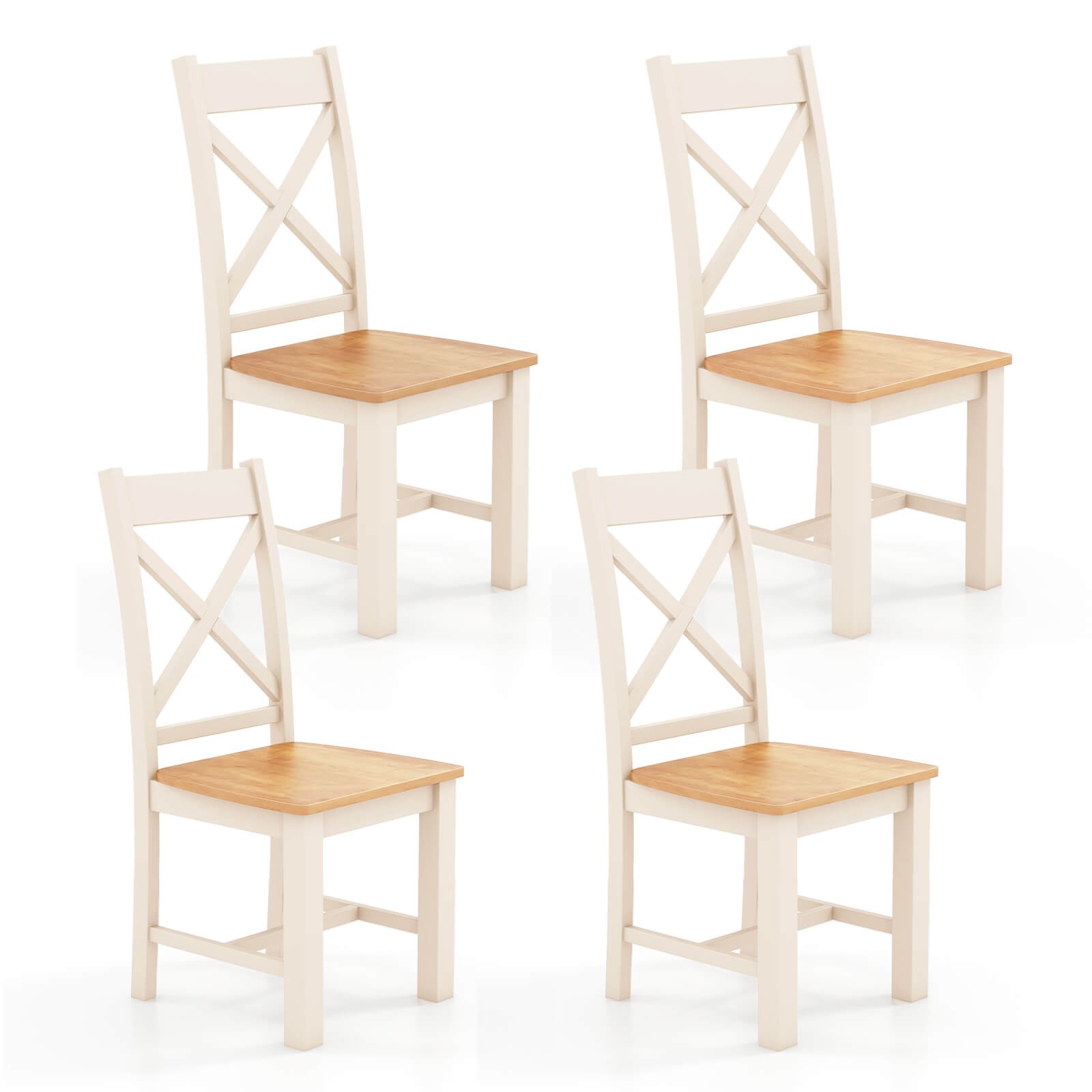 Modern Wooden Dining Chairs 4 PCS w/ High Back Rubber Wood Frame Armless