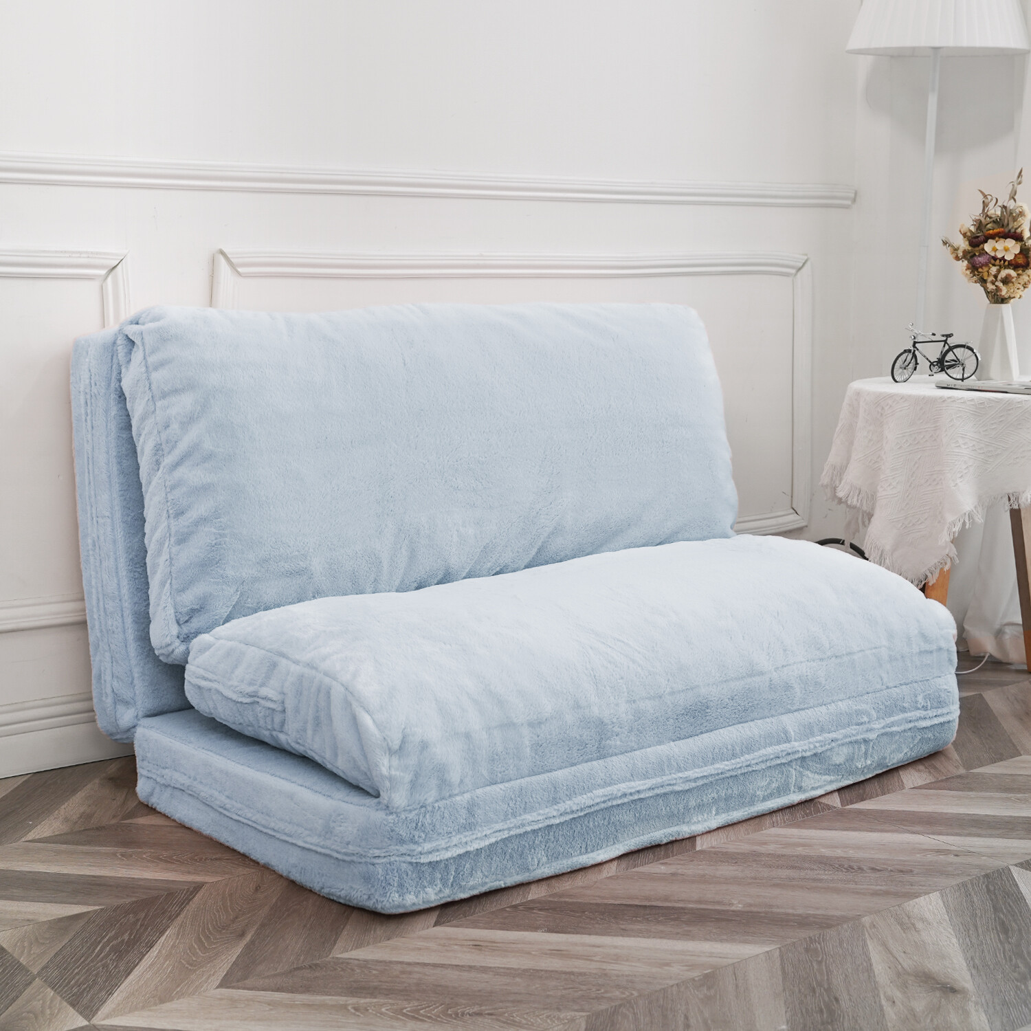 N&V Folding Mattress Sofa, Foam Filler Sofa Bed, Beanbag Floor Bed Sofa Gray