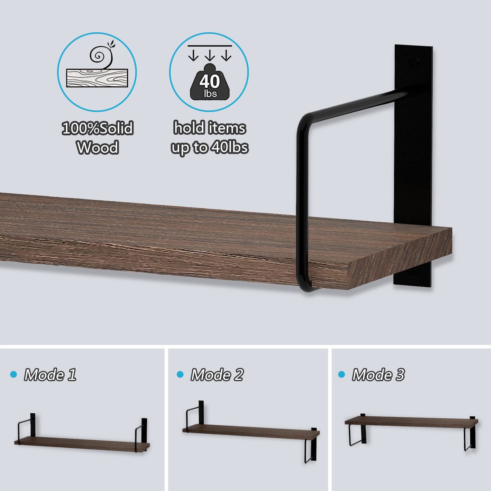 Floating Shelves – 24 Inch Wall Mounted Set of 3 Rustic Wood Shelves for Wall…