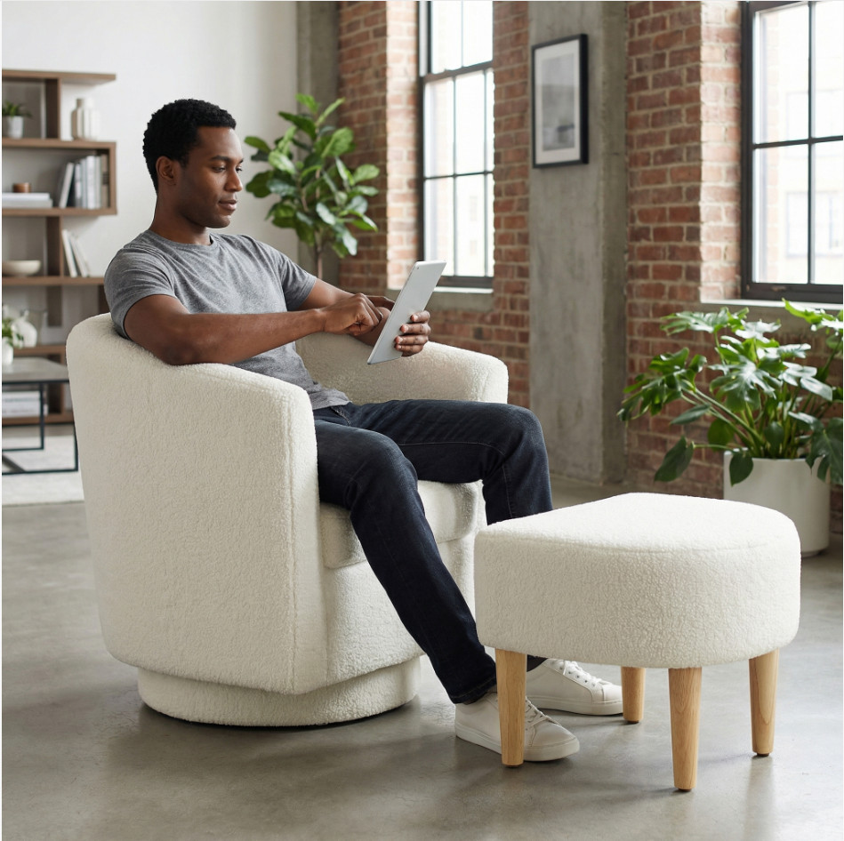 Swivel Accent Armchair Single Sofa w/Ottoman Modern Fabric Chair for Living Room