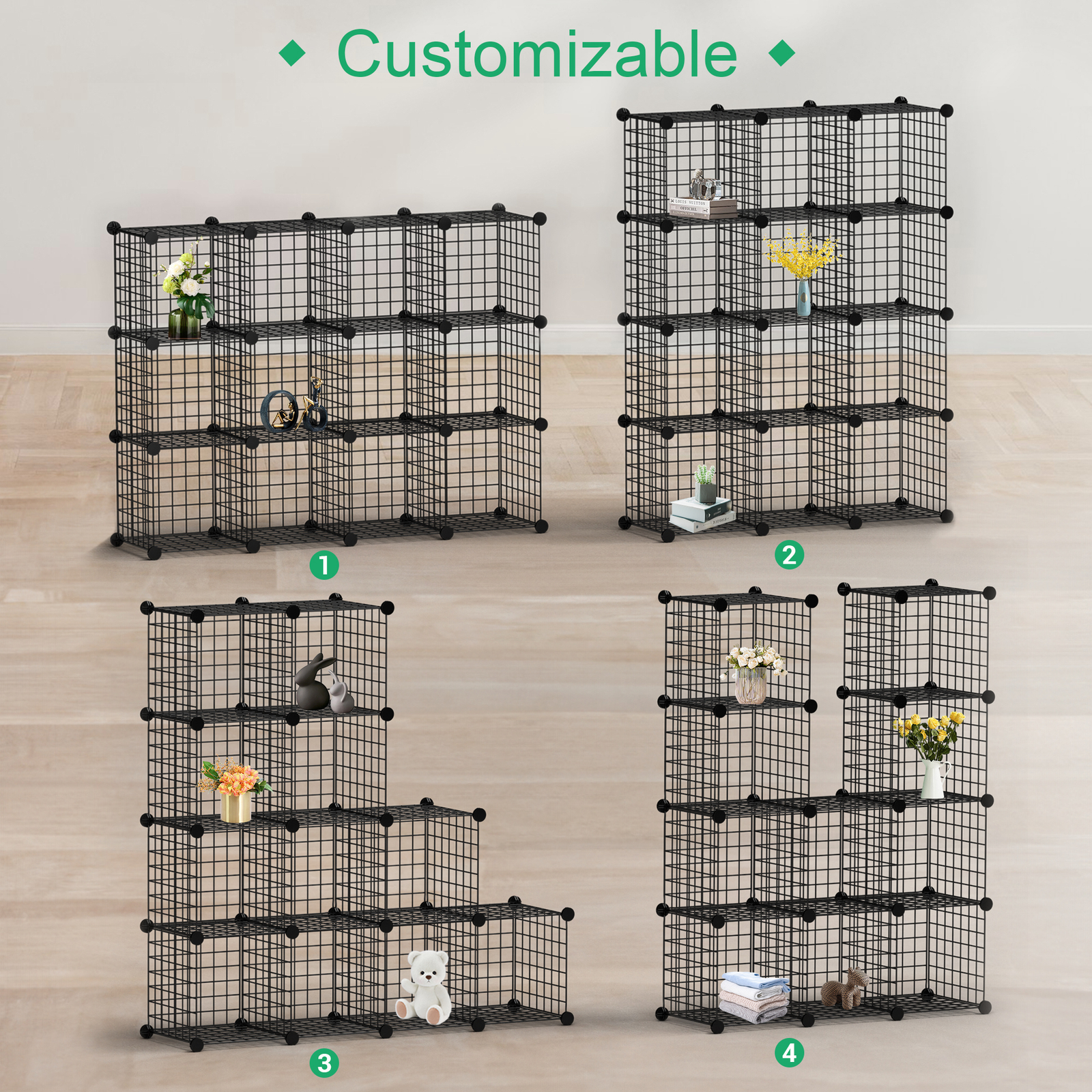 12 Cube Wire Cube Shelving Rack Organizer Bookshelf Shelving Storage Metal Black
