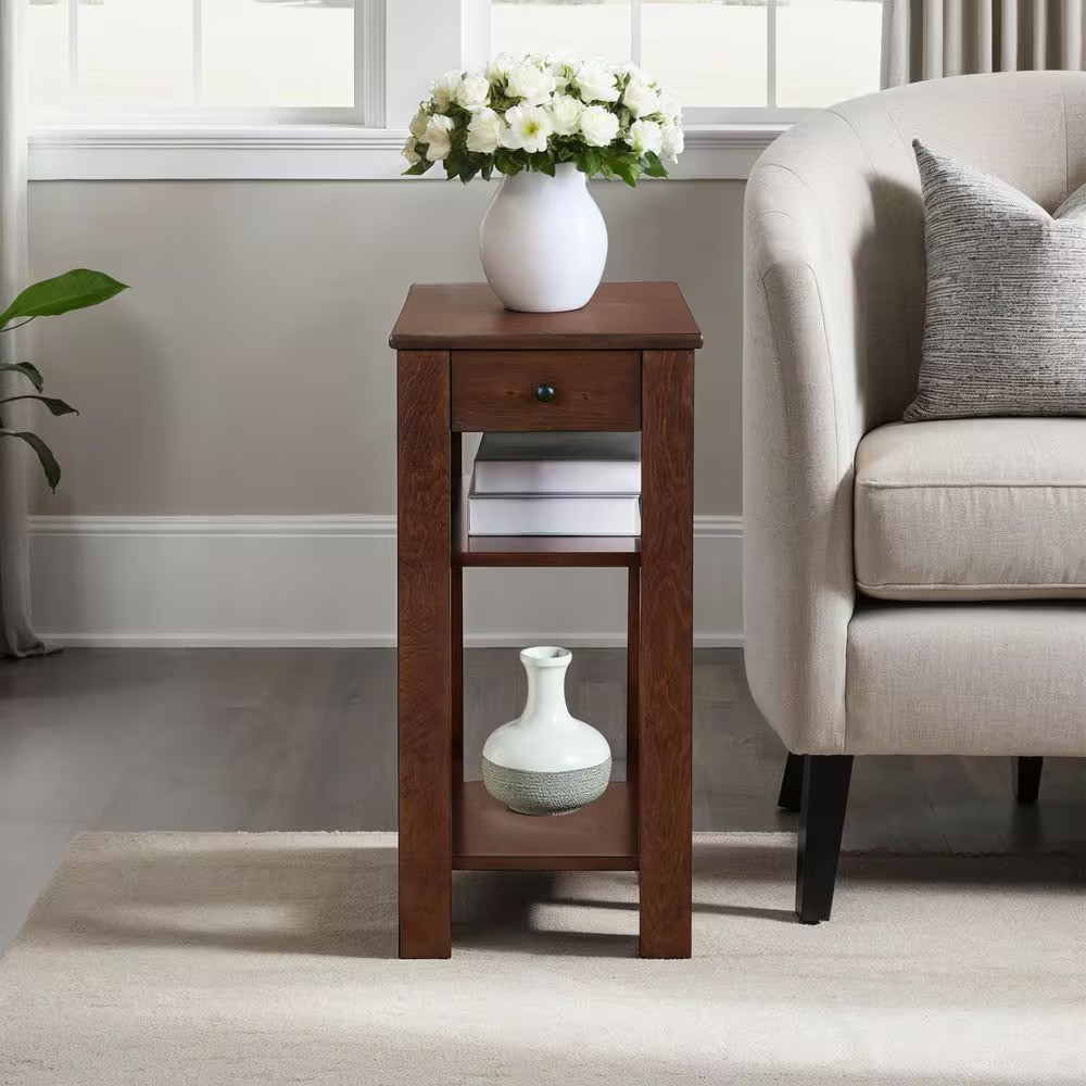 Designs2Go 11.75 In. Espresso Rectangle MDF End Table with Shelves