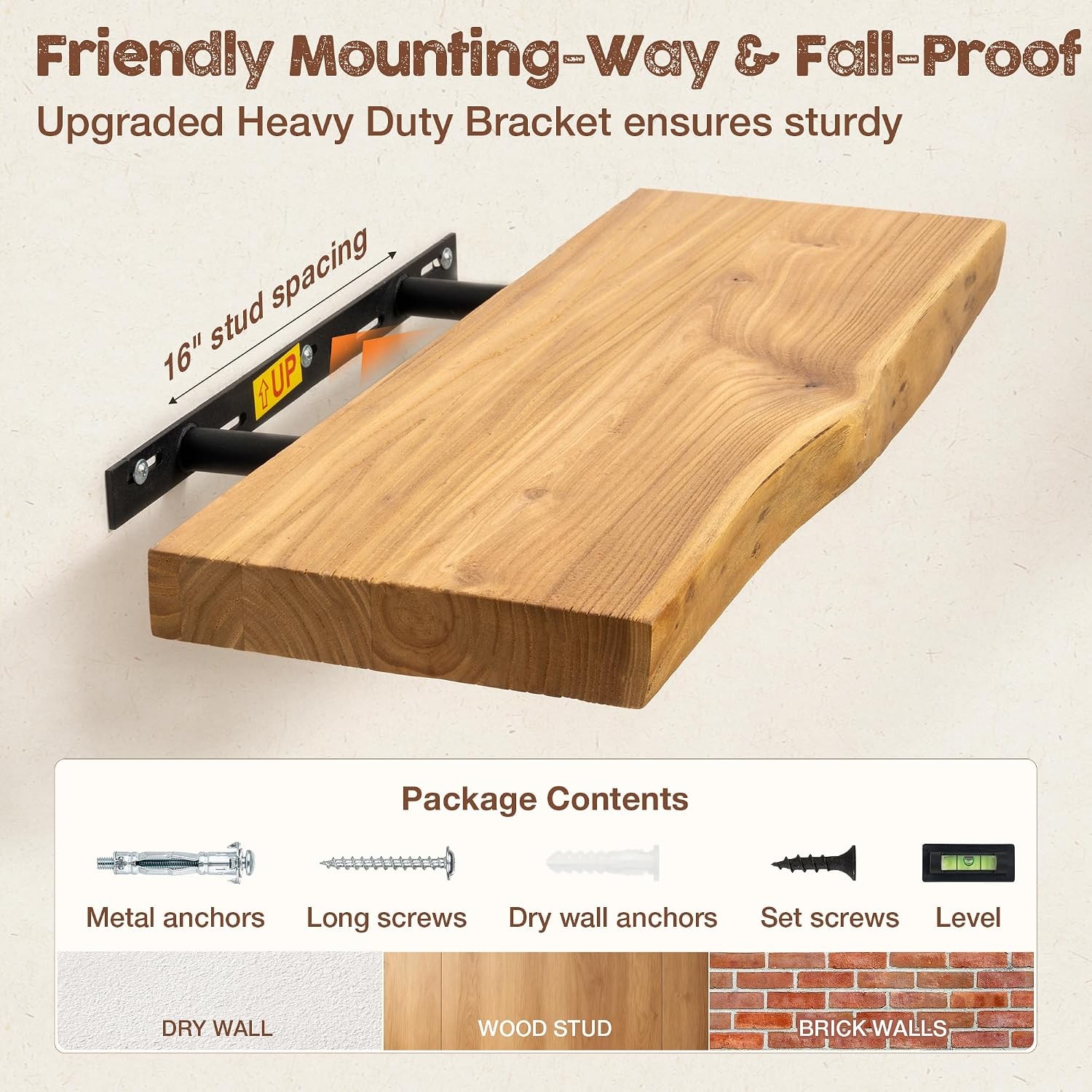 Live Edge Floating Shelves Wall 40 inch 8 Inch Deep Solid Elm Wood Floating Wall