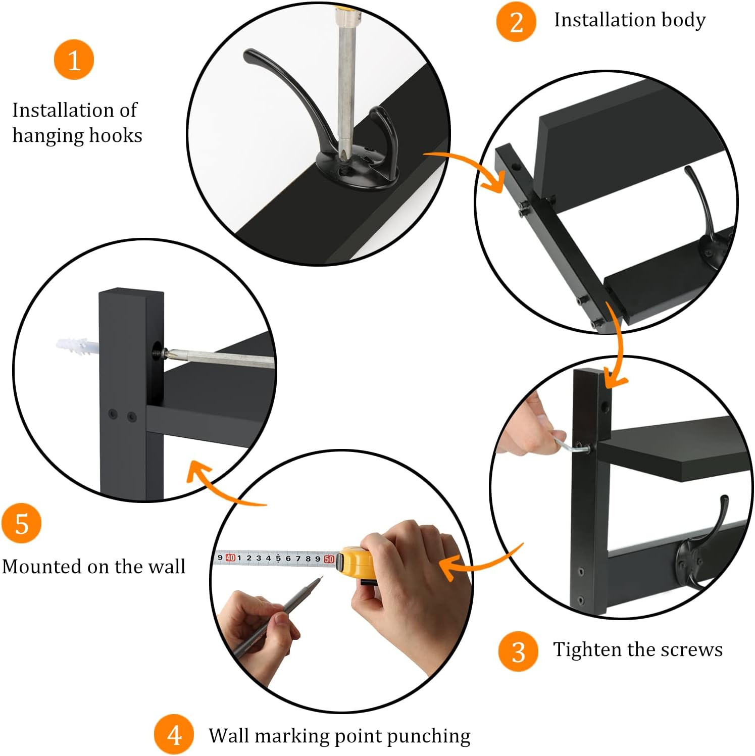 Wall-Mounted Shelf with Hooks – 28.9 Inch Entryway Hanging Shelf with 5 Dual Hoo